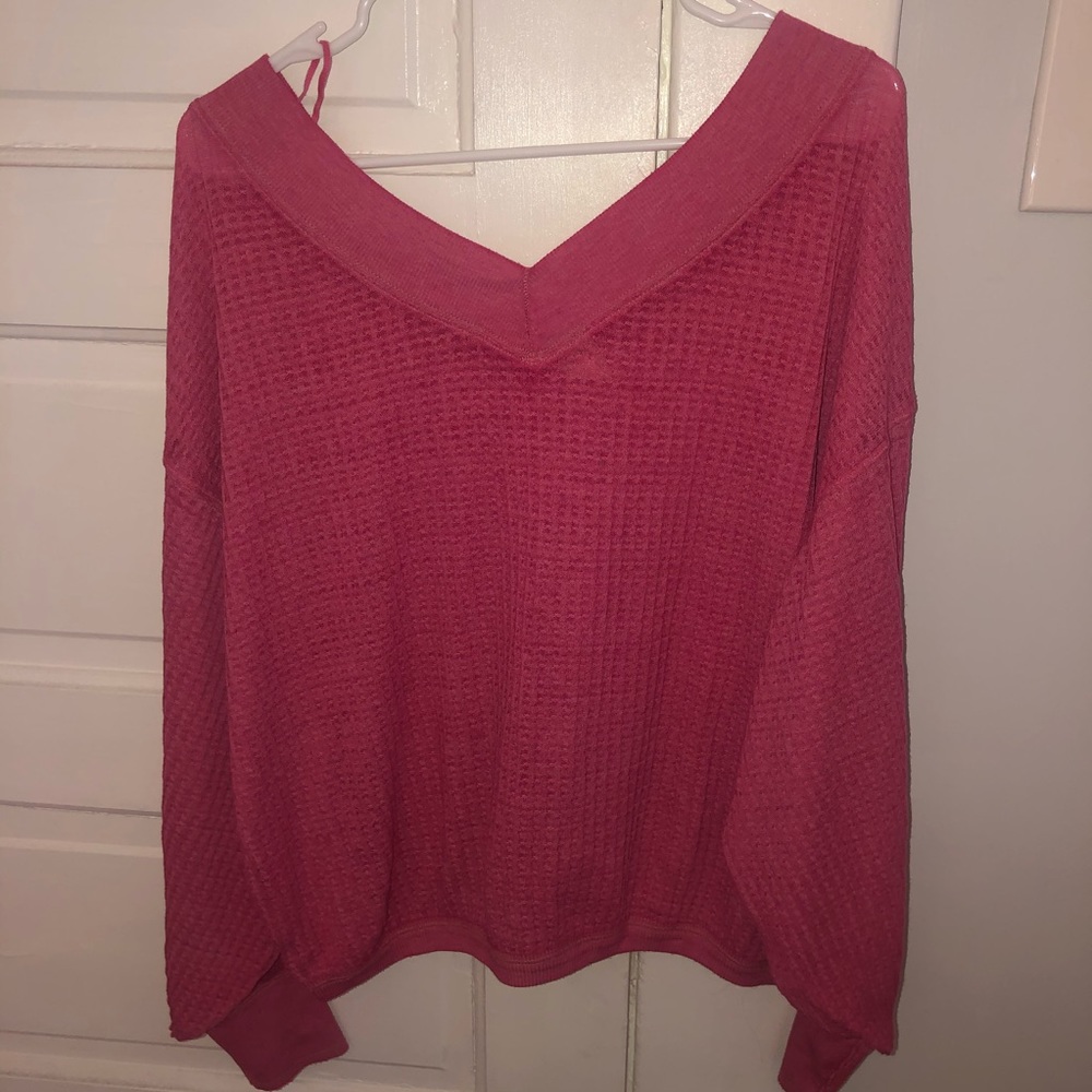We The Free Pink Waffle Knit Slouchy Long Sleeve